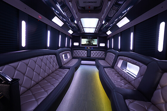 Limousine bus with colorful LED lighting