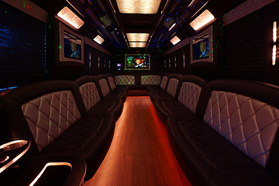 Leather seats in a limousine bus